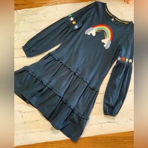 Mini Boden Unicorn Appliqué Long Sleeve Cotton Dress